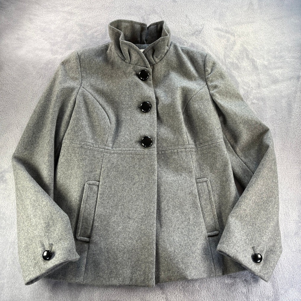 Old Navy Pea Coat M Tall Gray Wool Blend Funnel Neck Neutral Winter Fall